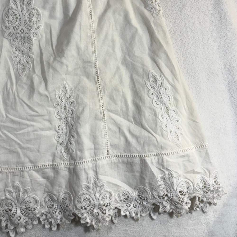 LRL XL White Knee-Length Skirt Bow Cotton Lace Embroidery Boho Fairy Cottage 70s - Picture 4 of 9